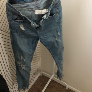 Denim fringe cut pants